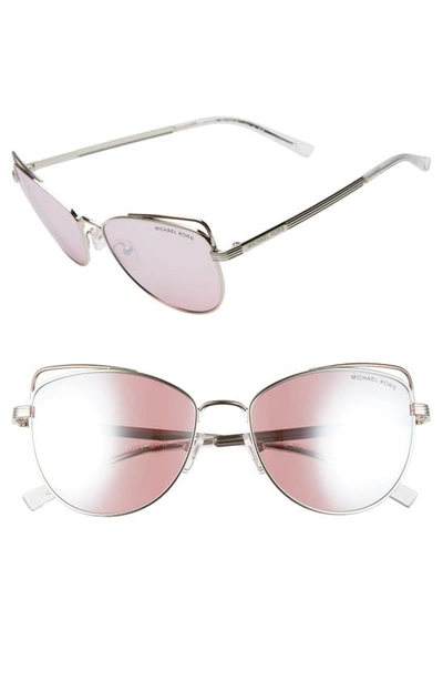 Shop Michael Kors 55mm Mirrored Cat Eye Sunglasses In Silver/ Pink Mirror
