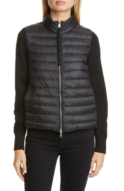 Shop Moncler Quilted Down & Wool Short Jacket In Black