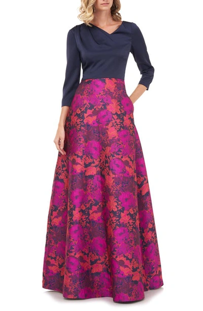 Shop Kay Unger Izabella A-line Evening Gown In Fucshia Multi