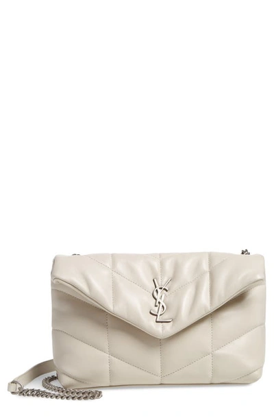 Shop Saint Laurent Mini Loulou Puffer Crossbody Bag In Blanc Vintage