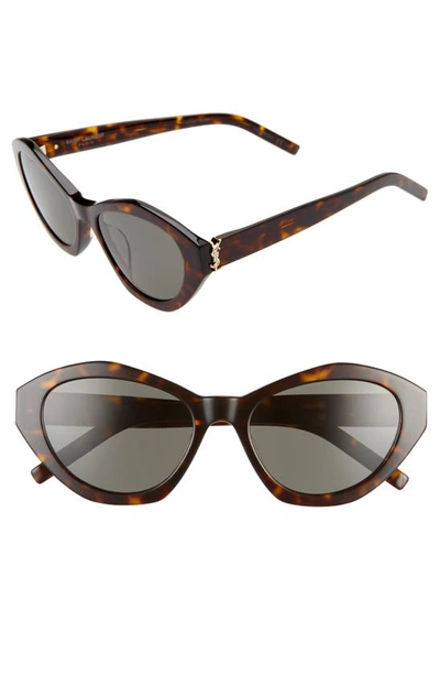 Shop Saint Laurent 54mm Irregular Cat Eye Sunglasses In Havana/ Grey