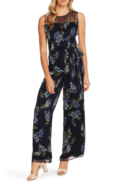 Shop Vince Camuto Weeping Willows Floral Sleeveless Jumpsuit In Night Navy