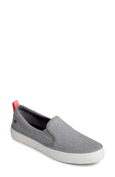 Shop Sperry Crest Twin Gore Slip-on Sneaker In Grey Washed Twill Fabric