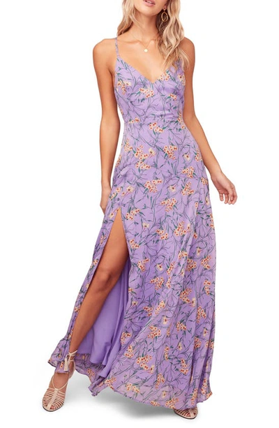 Shop Astr Pandora High Slit Floral Print Maxi Sundress In Purple-yellow Floral