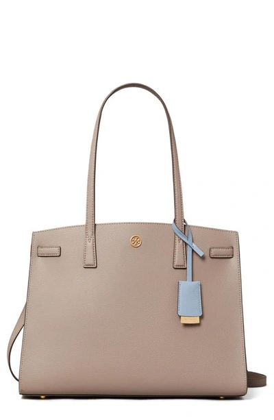 Shop Tory Burch Walker Leather Satchel In Gray Heron