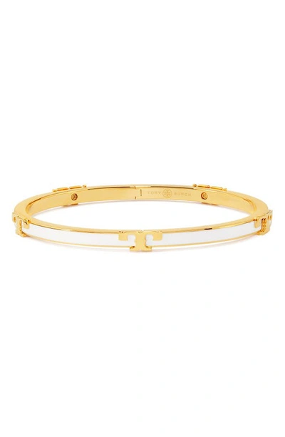 Shop Tory Burch Kira Enamel Stackable Bracelet In Tory Gold / Optic White