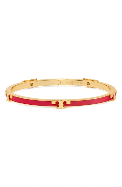 Shop Tory Burch Kira Enamel Stackable Bracelet In Tory Gold / Poppy Red