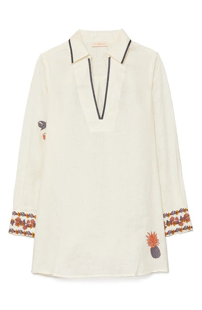 Shop Tory Burch Embroidered Cover-up Tunic In New Ivory/ Golden Crest