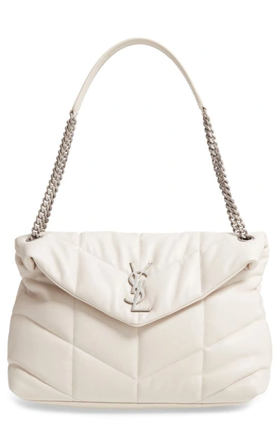 Shop Saint Laurent Medium Lou Leather Puffer Bag In Blanc Vintage