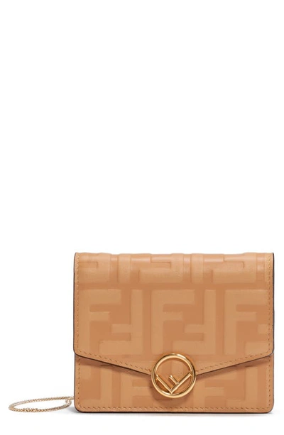 Shop Fendi Ff Embossed Leather Wallet On A Chain In Honey