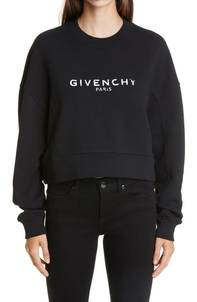 Shop Givenchy Logo Graphic Crop Cotton Sweatshirt In Black