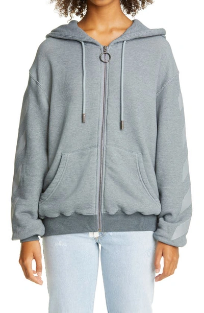 Shop Off-white Arrow Cotton Blend Zip Hoodie In Grey