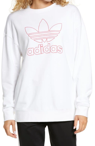 Shop Adidas Originals Trefoil Crewneck Sweatshirt In White/ Pink