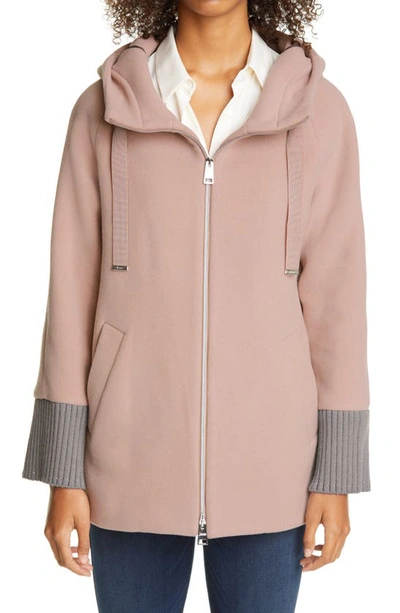 Shop Herno Short Hooded Wool Blend Coat In Blush