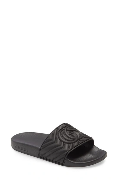 Shop Gucci Pursuit Logo Slide Sandal In 1000 Black