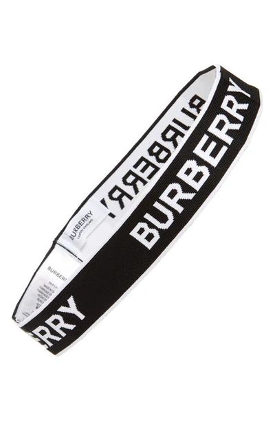 Shop Burberry Logo Jacquard Stretch Headband In Black/ White