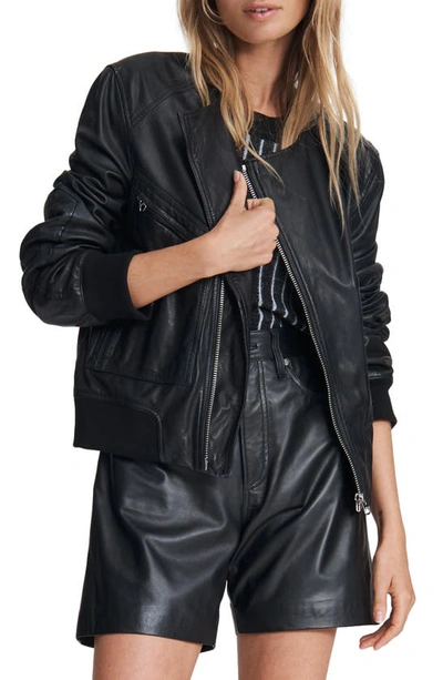 Shop Rag & Bone Leather Flight Bomber Jacket In Black