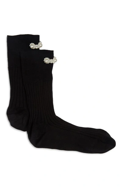 Shop Simone Rocha Imitation Pearl Embellished Socks In Black/ Pearl