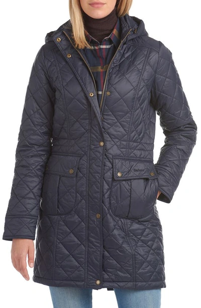 Shop Barbour Jenkins Quilted Nylon Jacket With Removable Hood In Navy