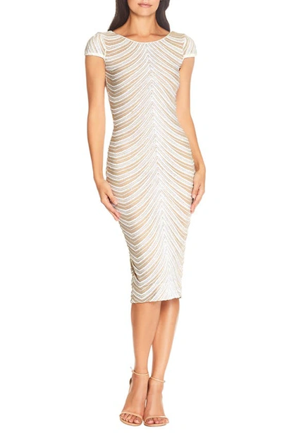 Dress The Population Marcella Sequin Stripe Cocktail Sheath Dress In Off White