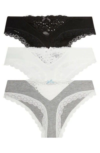 Shop Honeydew Intimates 3-pack Willow Hipster Panties In Black/ Macrame/ Heather Grey