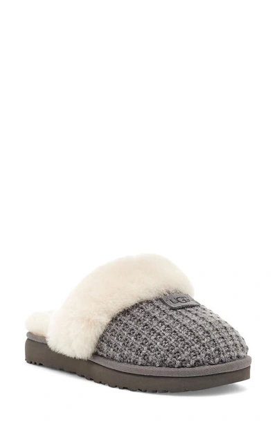 Shop Ugg Cozy Knit Genuine Shearling Slipper In Charcoal Knit