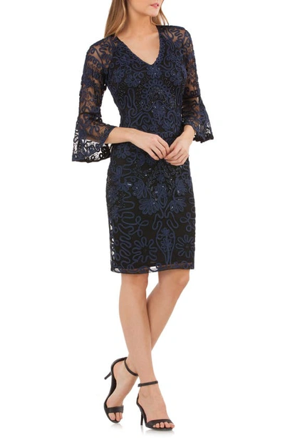 Shop Js Collections Bell Sleeve Soutache Cocktail Dress In Navy
