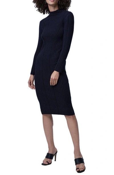 Shop French Connection Jolie Rib Long Sleeve Knit Midi Dress In Utility Blue-black
