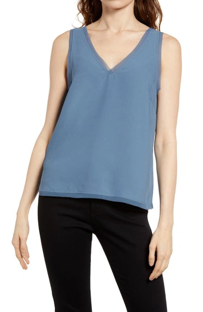 Shop Chelsea28 Halogen Raw Edge Tank In Blue Chinoise