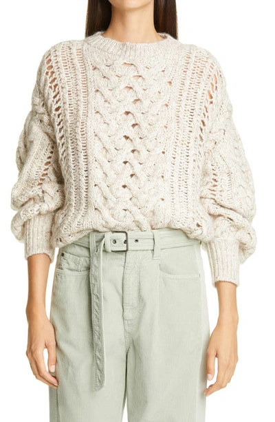 Shop Brunello Cucinelli Embellished Cable Knit Cashmere Blend Sweater In Sand