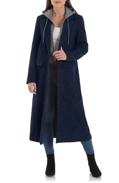 Shop Avec Les Filles Moto Wool Blend Coat With Removable Hooded Bib In Navy