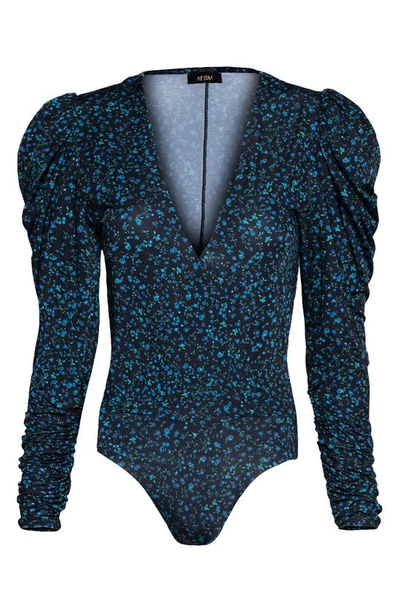 Shop Afrm Zuri Long Sleeve Bodysuit In Blue Daisy Ditsy