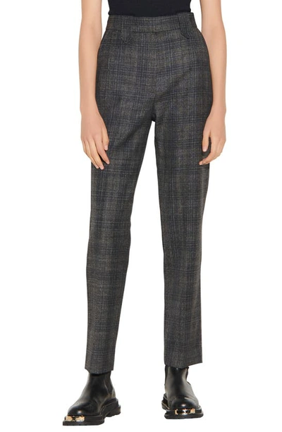 Shop Sandro Check Slim Fit Trousers In Anthracite