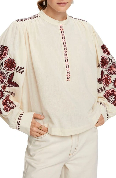 Shop Scotch & Soda Embroidered Peasant Top In Ivory