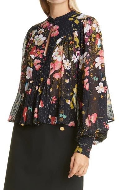 Shop Bytimo Floral Fil Coupe Peplum Blouse In Flowers