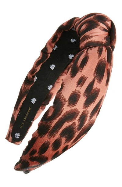 Shop Lele Sadoughi Abstract Leopard Knotted Headband In Pink Leopard