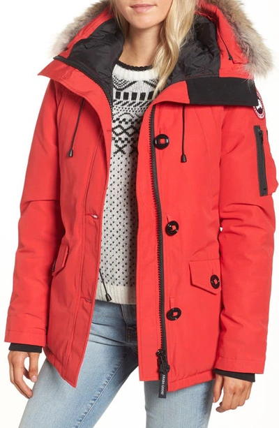 Shop Canada Goose Montebello Slim Fit Down Parka With Genuine Coyote Fur Trim In Red