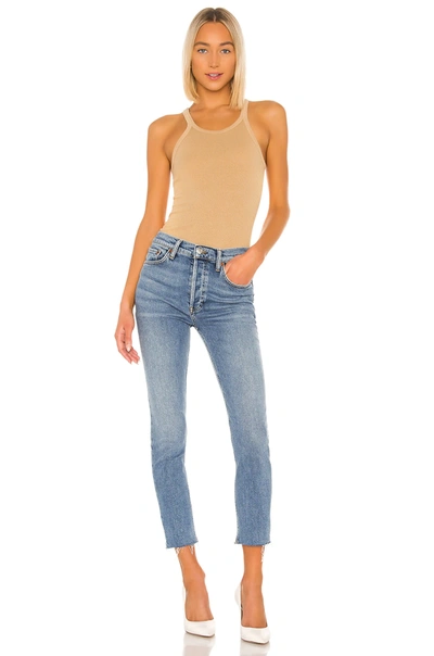 Re/done Ribbed Scoop-neck Fitted Tank In Sand