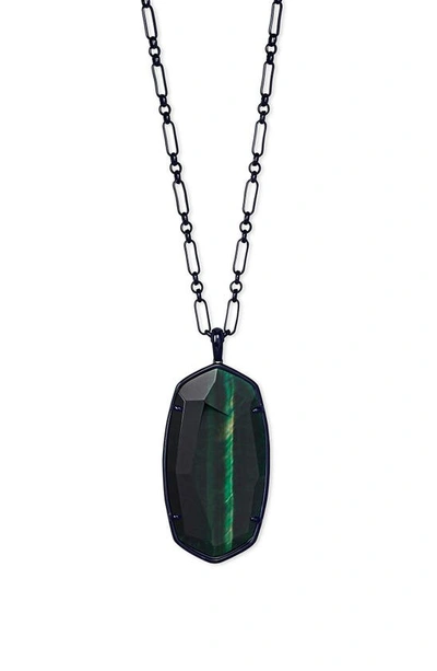 Shop Kendra Scott Reid Long Faceted Pendant Necklace In Gunmetal Green Tigers Eye