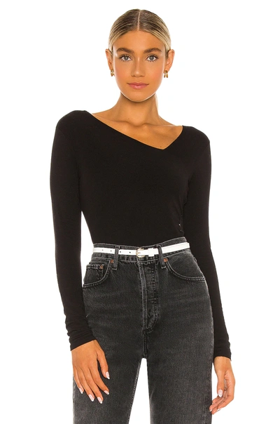 Shop Enza Costa Brushed Supima Cotton Asymmetrical Neck Long Sleeve Top In Black