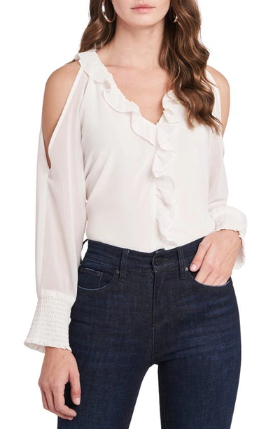 Shop 1.state 1. State Ruffle Cold Shoulder Top In Soft Ecru