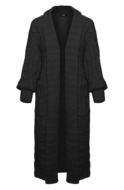 Shop Afrm Murphy Long Cable Cardigan In Noir