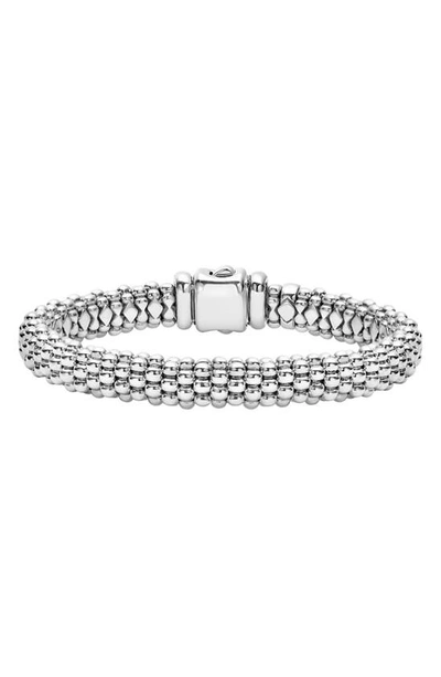 Lagos Signature Sterling Silver Fluted Station Caviar Bracelet In Silver