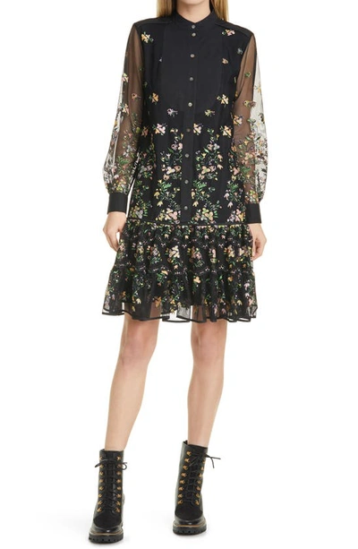 Shop Tory Burch Tulle Embroidered Long Sleeve Tunic Dress In Ditsy Floral