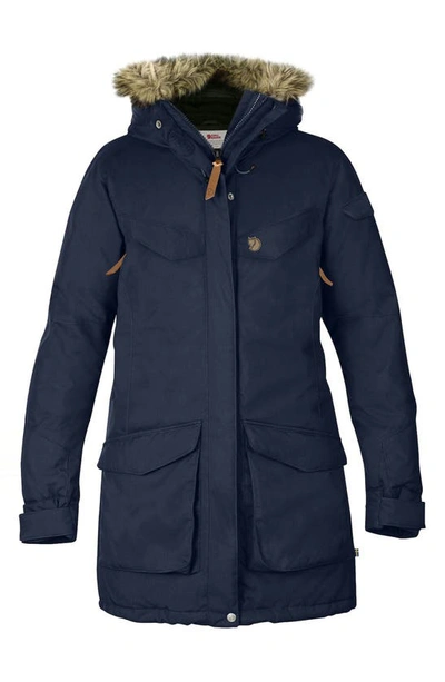 Shop Fjall Raven Nuuk Waterproof Parka With Removable Faux Fur Trim In Dark Navy