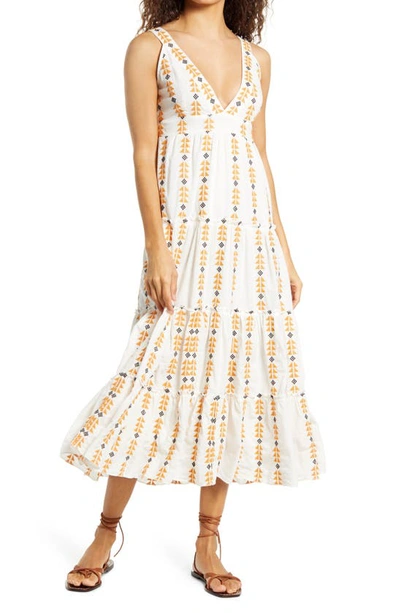 Shop Area Stars Sorrento Embroidered Midi Sundress In White Yellow