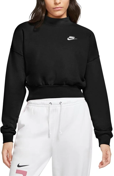 Shop Nike Sportswear Essential Fleece Mock Neck Sweatshirt In Black/ White