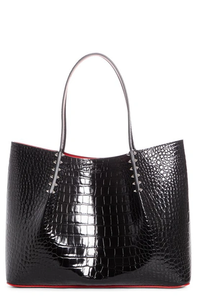 Shop Christian Louboutin Large Cabarock Croc Embossed Leather Tote In Black