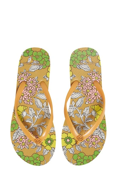 Shop Tory Burch Thin Flip Flop In Yams / Wallpaper Floral