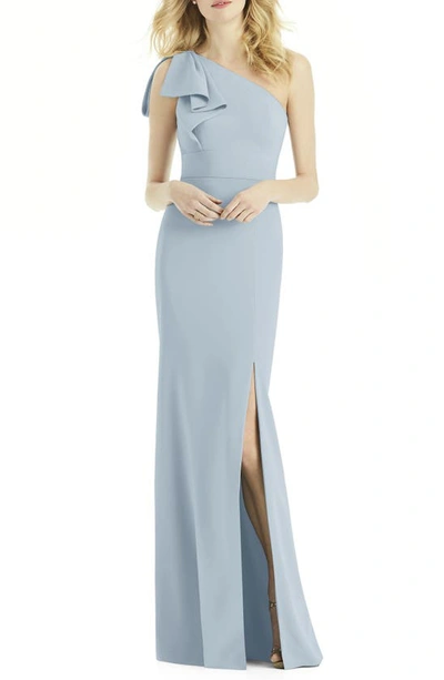 Shop After Six Bow One-shoulder Trumpet Gown In Mist